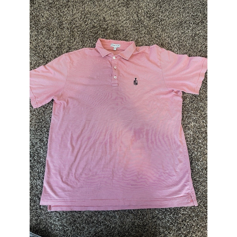 PETER MILLAR Red&Wh Golf Polo Shirt Stripes Men's Size XL Embroidered Crest